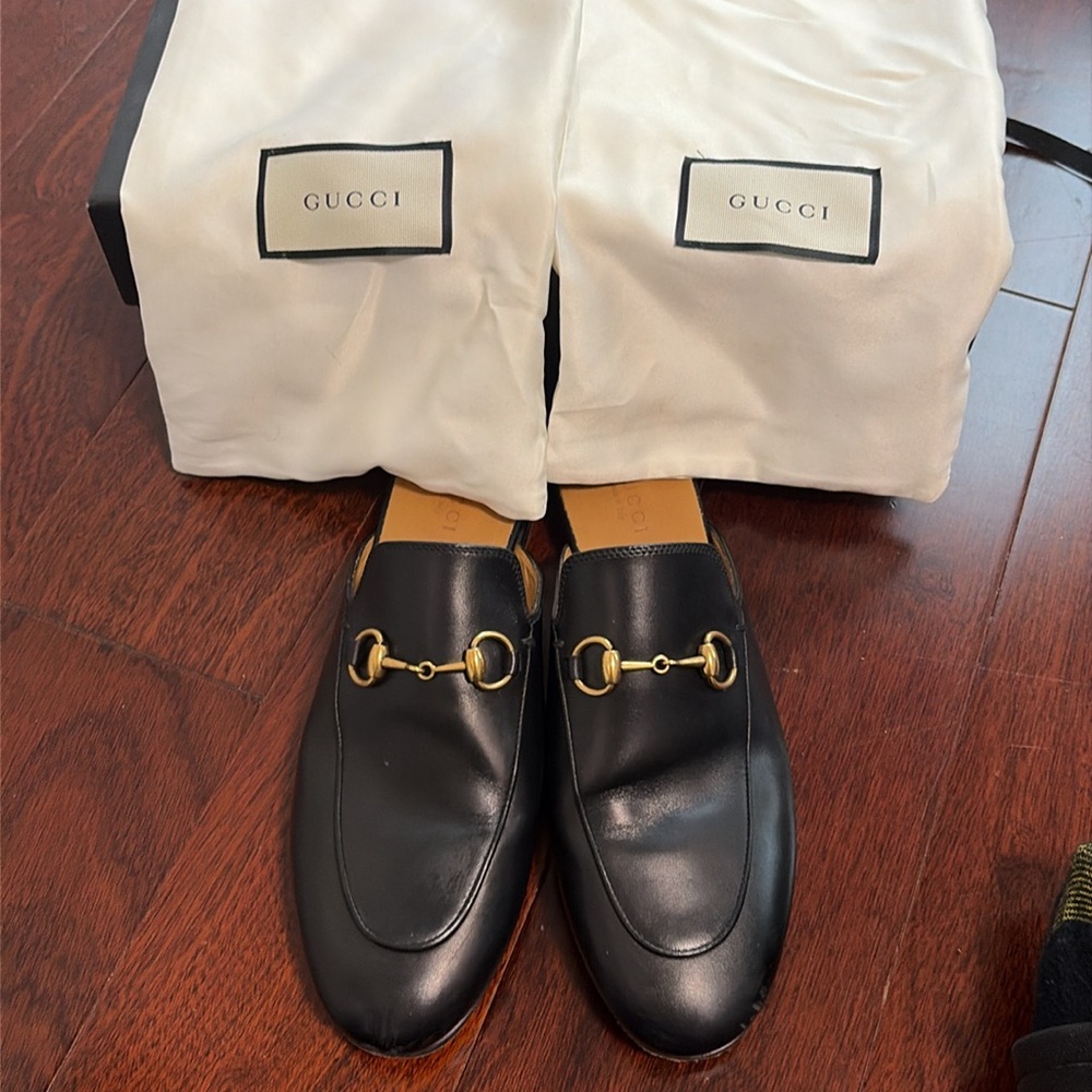 Gucci black flat mules gold hardware size 7.5 - Picture 7 of 12